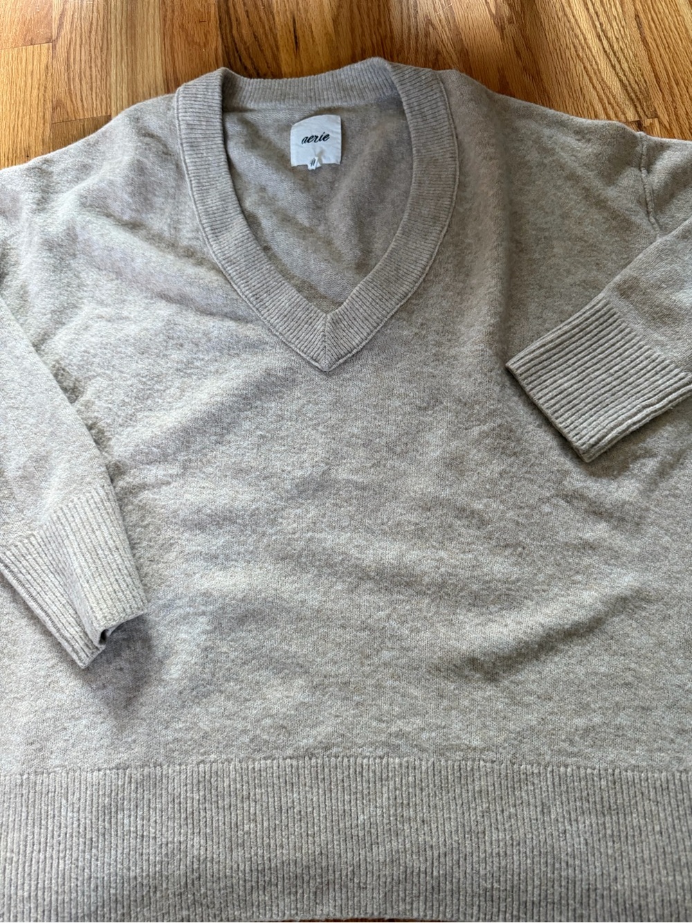 aerie women’s V-Neck Sweater in Light Taupe
